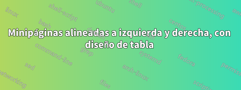 Minipáginas alineadas a izquierda y derecha, con diseño de tabla