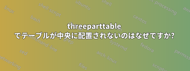 threeparttable でテーブルが中央に配置されないのはなぜですか?