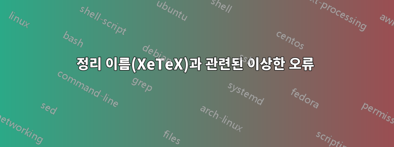 정리 이름(XeTeX)과 관련된 이상한 오류