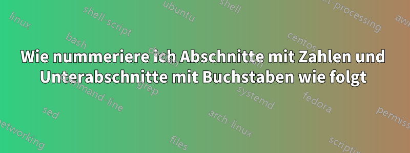 Wie nummeriere ich Abschnitte mit Zahlen und Unterabschnitte mit Buchstaben wie folgt