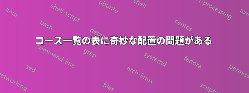 コース一覧の表に奇妙な配置の問題がある