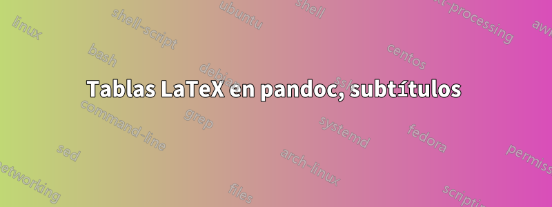 Tablas LaTeX en pandoc, subtítulos