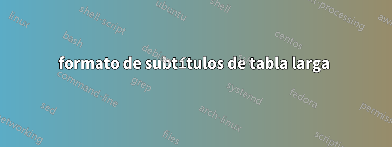formato de subtítulos de tabla larga