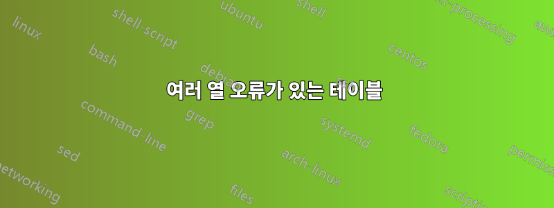여러 열 오류가 있는 테이블