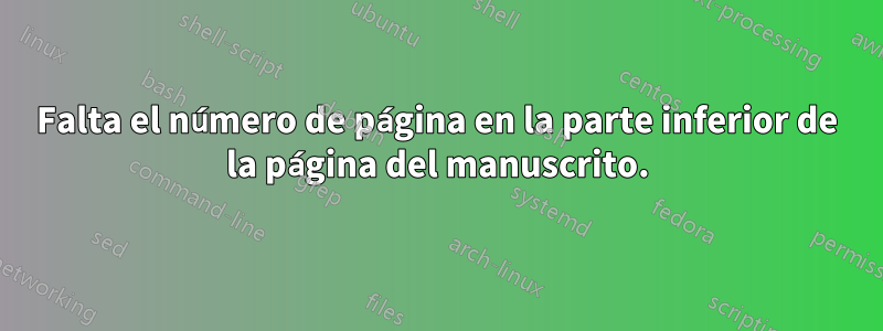Falta el número de página en la parte inferior de la página del manuscrito.
