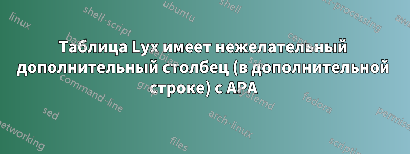 Таблица Lyx имеет нежелательный дополнительный столбец (в дополнительной строке) с APA
