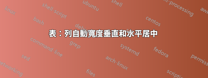 表:列自動寬度垂直和水平居中