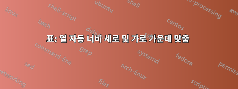 표: 열 자동 너비 세로 및 가로 가운데 맞춤