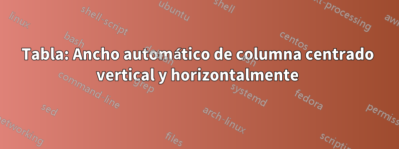 Tabla: Ancho automático de columna centrado vertical y horizontalmente