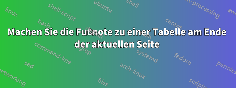 Machen Sie die Fußnote zu einer Tabelle am Ende der aktuellen Seite