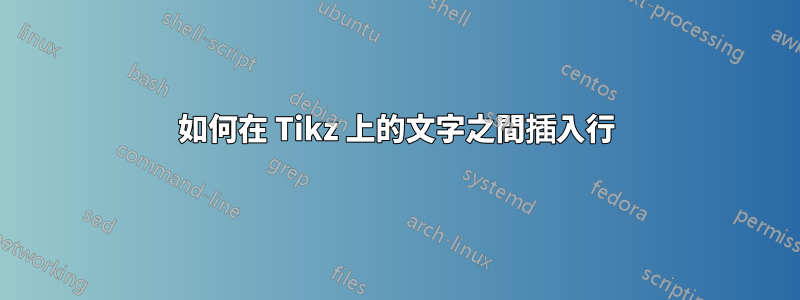 如何在 Tikz 上的文字之間插入行