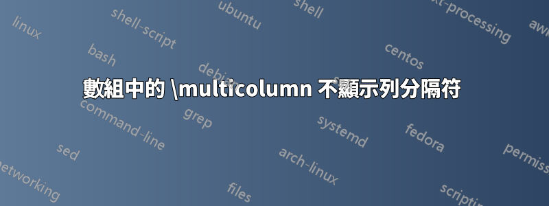 數組中的 \multicolumn 不顯示列分隔符