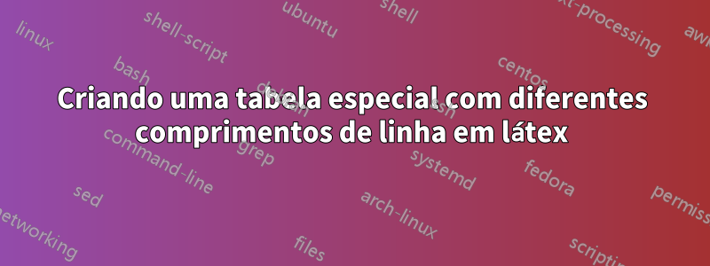 Criando uma tabela especial com diferentes comprimentos de linha em látex