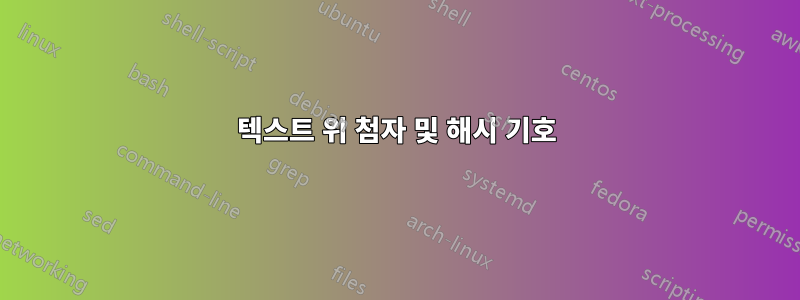 텍스트 위 첨자 및 해시 기호