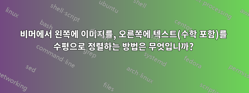 비머에서 왼쪽에 이미지를, 오른쪽에 텍스트(수학 포함)를 수평으로 정렬하는 방법은 무엇입니까?