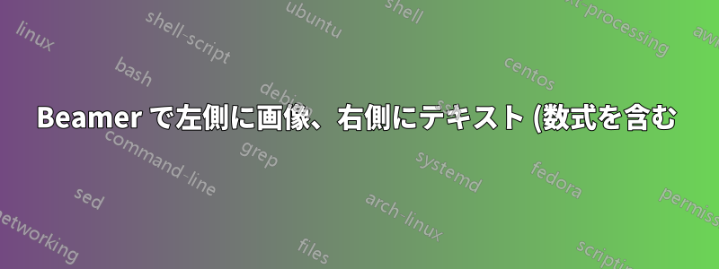 Beamer で左側に画像、右側にテキスト (数式を含む) を水平に揃えるにはどうすればよいでしょうか?