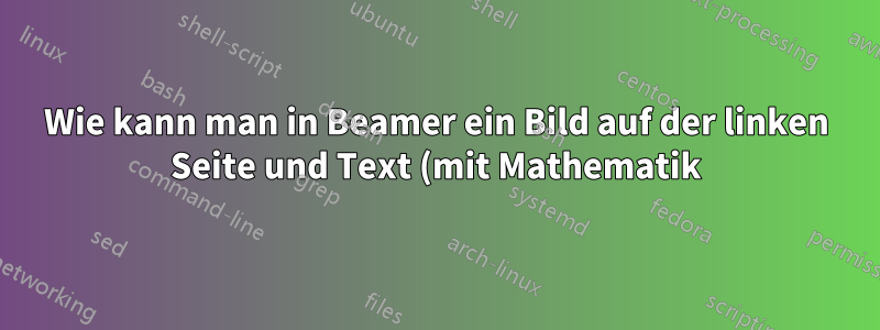 Wie kann man in Beamer ein Bild auf der linken Seite und Text (mit Mathematik) auf der rechten Seite haben, die horizontal ausgerichtet sind?