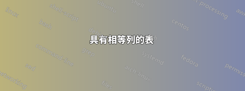 具有相等列的表