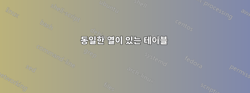 동일한 열이 있는 테이블
