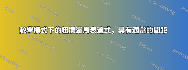 數學模式下的粗體羅馬表達式，具有適當的間距