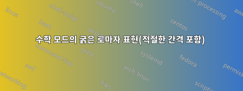 수학 모드의 굵은 로마자 표현(적절한 간격 포함)
