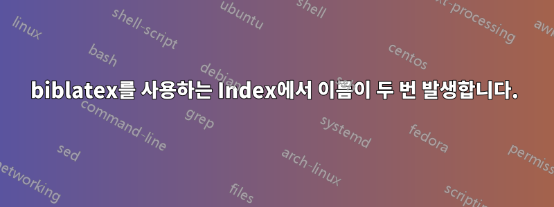 biblatex를 사용하는 Index에서 이름이 두 번 발생합니다.