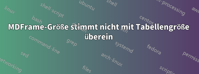 MDFrame-Größe stimmt nicht mit Tabellengröße überein