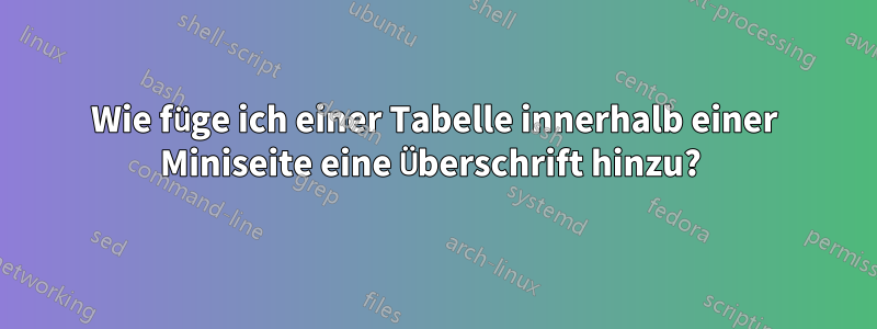 Wie füge ich einer Tabelle innerhalb einer Miniseite eine Überschrift hinzu? 