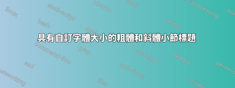 具有自訂字體大小的粗體和斜體小節標題