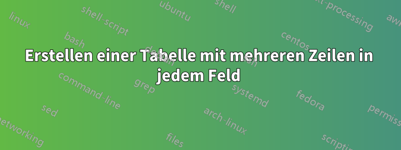 Erstellen einer Tabelle mit mehreren Zeilen in jedem Feld