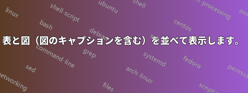 表と図（図のキャプションを含む）を並べて表示します。