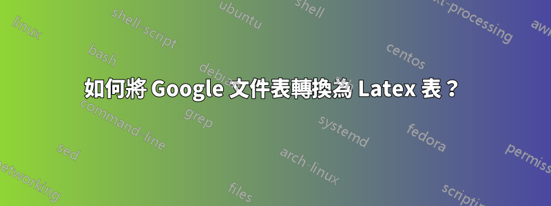 如何將 Google 文件表轉換為 Latex 表？