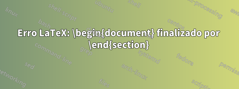 Erro LaTeX: \begin{document} finalizado por \end{section}