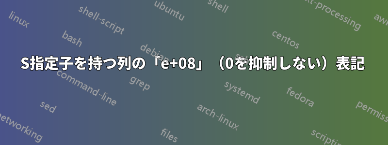 S指定子を持つ列の「e+08」（0を抑制しない）表記