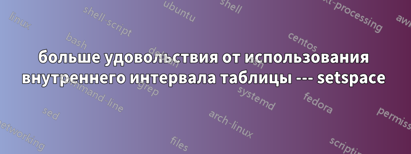 больше удовольствия от использования внутреннего интервала таблицы --- setspace