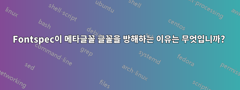 Fontspec이 메타글꼴 글꼴을 방해하는 이유는 무엇입니까?