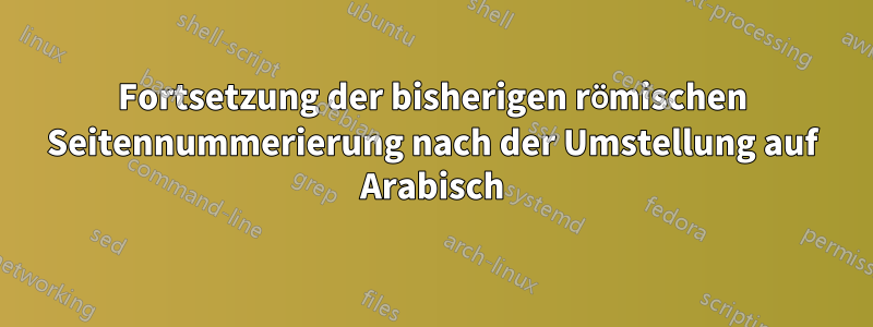 Fortsetzung der bisherigen römischen Seitennummerierung nach der Umstellung auf Arabisch