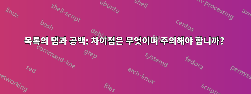 목록의 탭과 공백: 차이점은 무엇이며 주의해야 합니까?