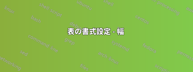 表の書式設定 - 幅