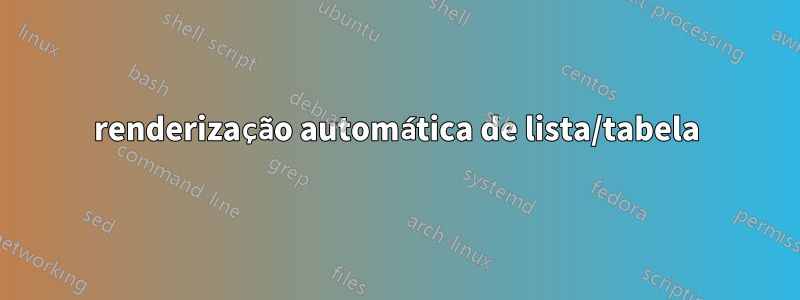 renderização automática de lista/tabela