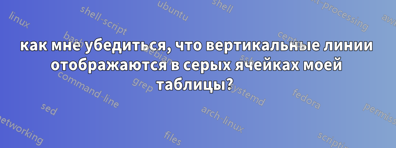 как мне убедиться, что вертикальные линии отображаются в серых ячейках моей таблицы? 