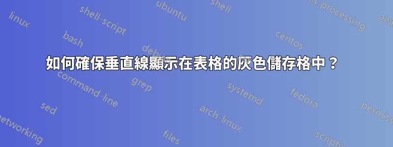 如何確保垂直線顯示在表格的灰色儲存格中？ 