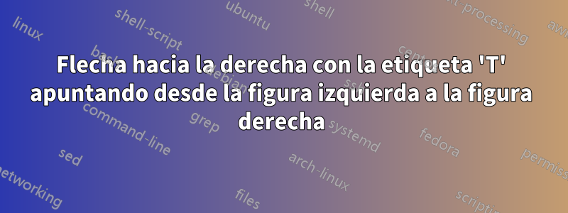 Flecha hacia la derecha con la etiqueta 'T' apuntando desde la figura izquierda a la figura derecha