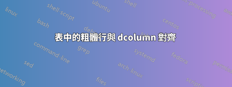 表中的粗體行與 dcolumn 對齊