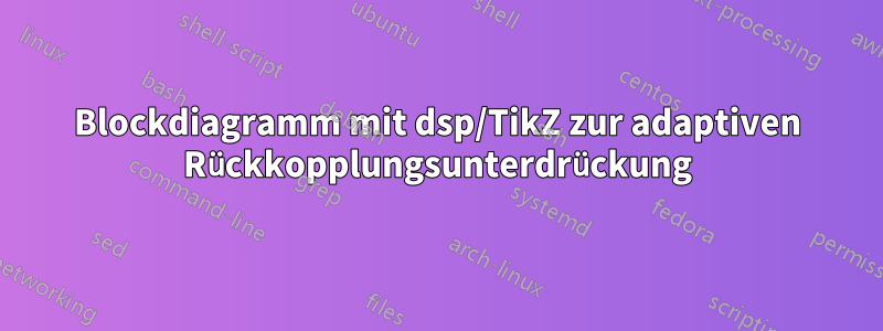 Blockdiagramm mit dsp/TikZ zur adaptiven Rückkopplungsunterdrückung