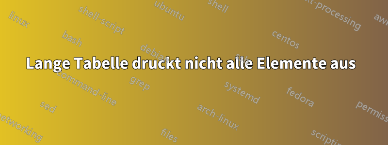 Lange Tabelle druckt nicht alle Elemente aus 