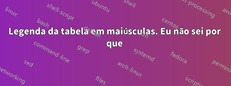 Legenda da tabela em maiúsculas. Eu não sei por que