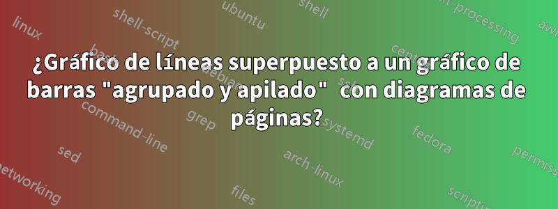 ¿Gráfico de líneas superpuesto a un gráfico de barras "agrupado y apilado" con diagramas de páginas?