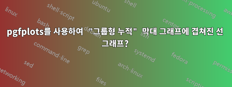 pgfplots를 사용하여 "그룹형 누적" 막대 그래프에 겹쳐진 선 그래프?