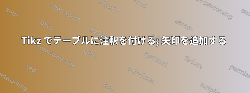 Tikz でテーブルに注釈を付ける; 矢印を追加する